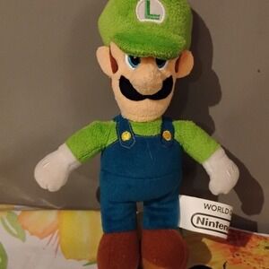 World of Nintendo Luigi Plush Super Mario Bros Stuffed Toy Green Blue 9 inch